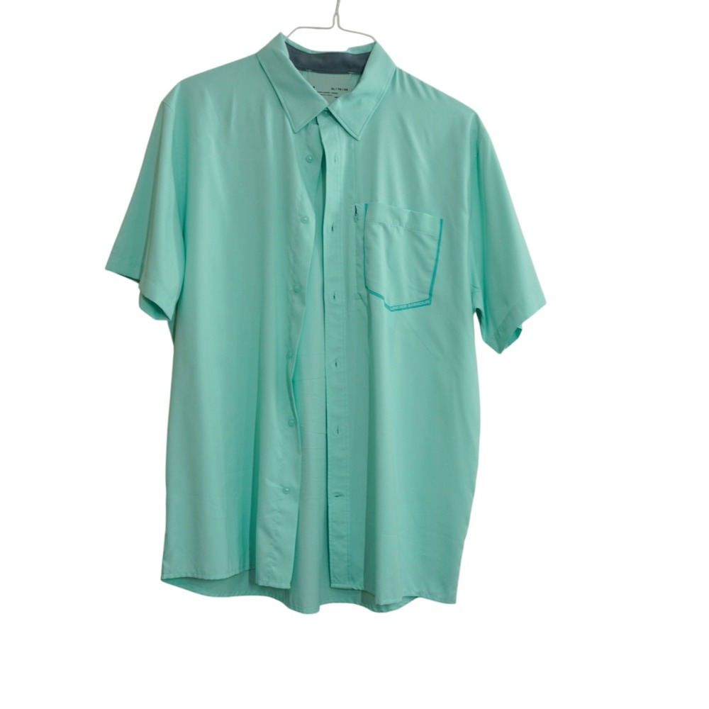 Under Armour HeatGear Men's XL Mint Green Short Sleeve Button Up Fishing Shirt